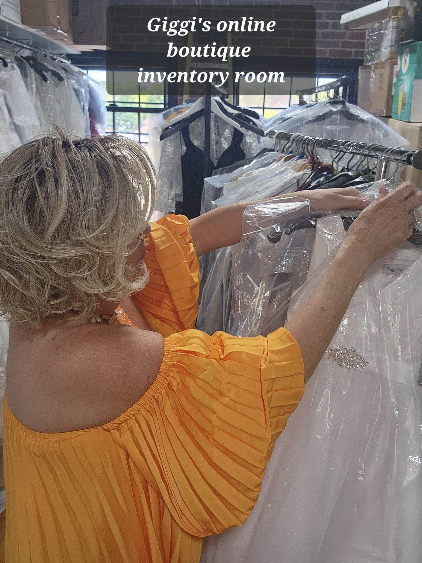 Giggi's online boutique storage room