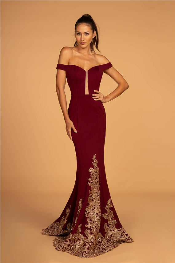 Off-Shoulder Jersey Mermaid Dress w/ Cut-Out Back Jr. size large 2658