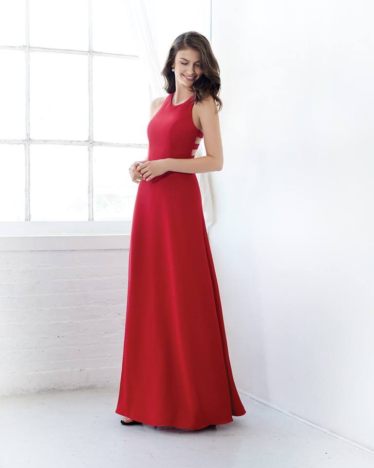 Long red crepe formal dress in size 14