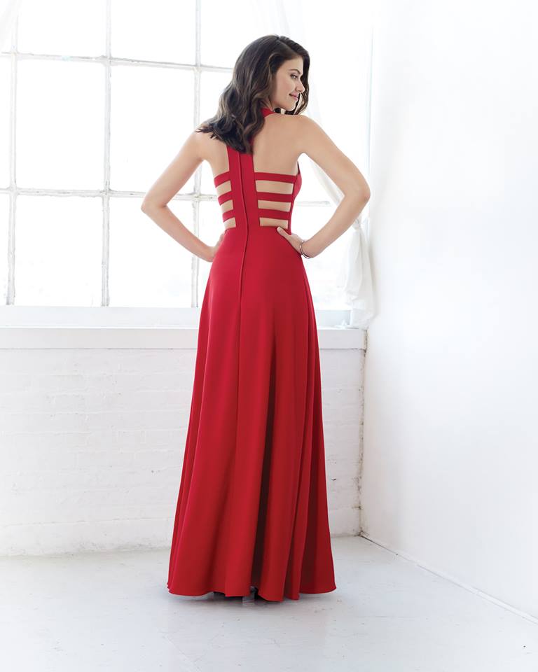 Long red crepe formal dress in size 14