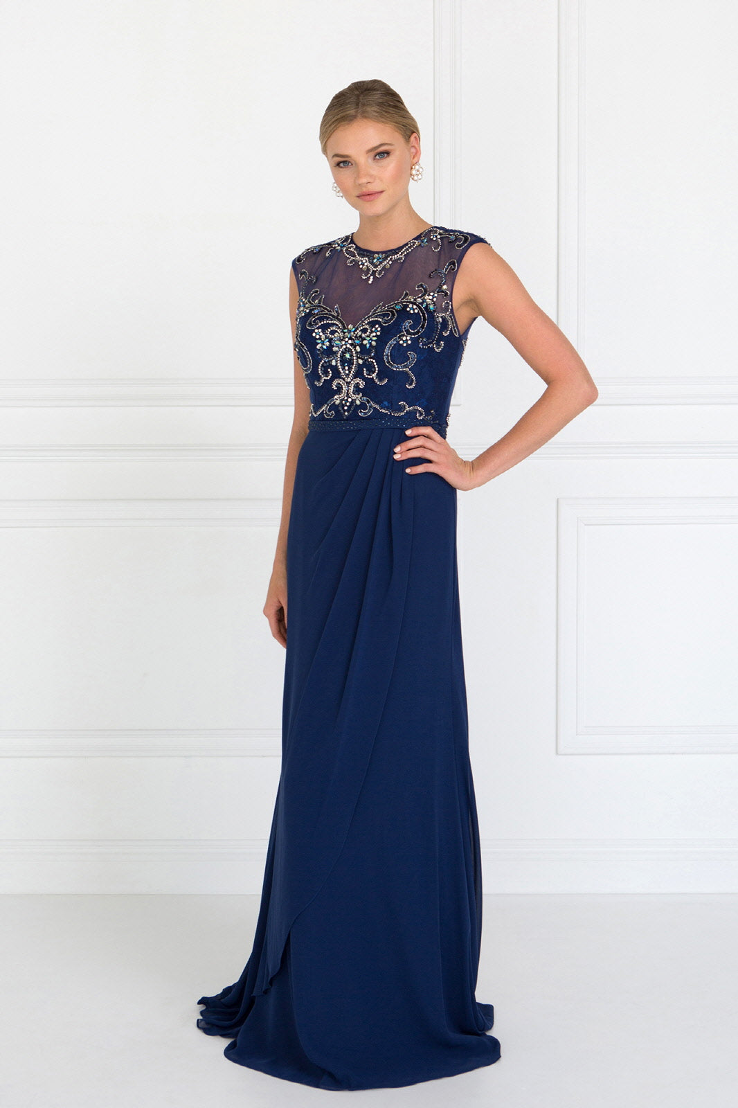 Mother of the bride long chiffon Navy dress 2099 in size small