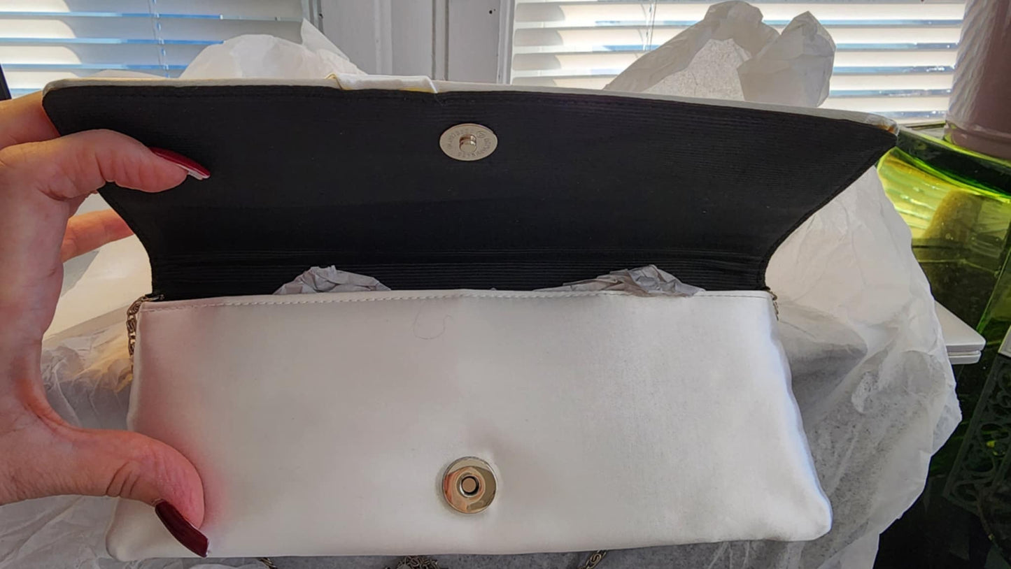 Bridal white satin clutch bag