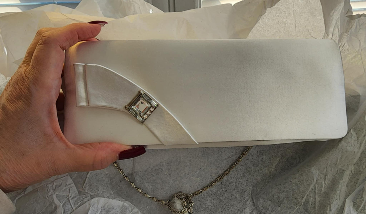 Bridal white satin clutch bag