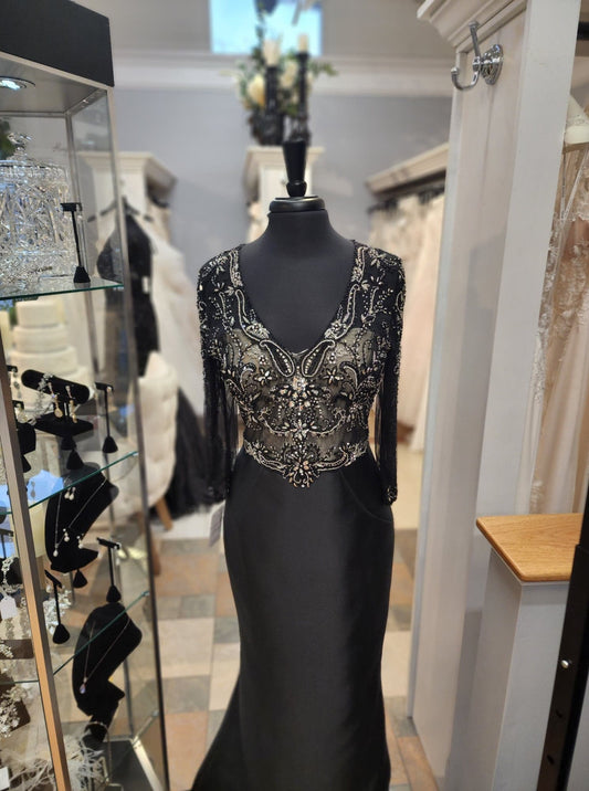 Black formal mikado and crystal dress 2005 size 16