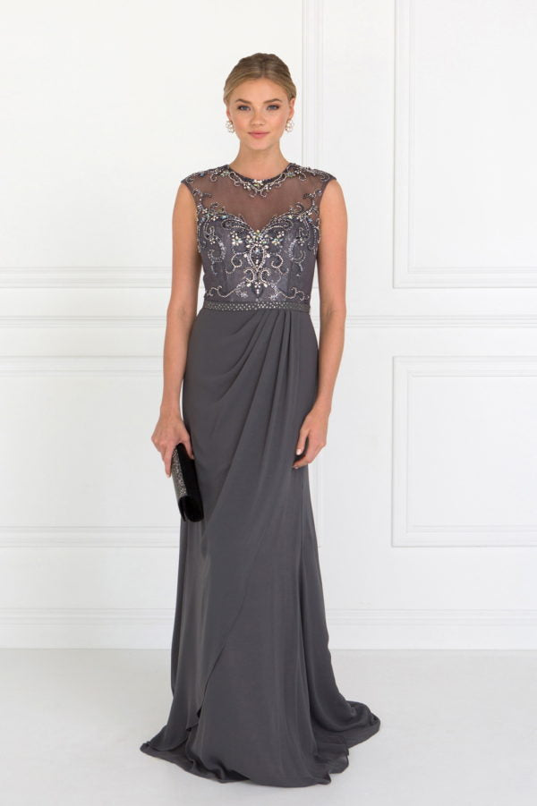 Mother of the bride long chiffon dress in color gray size Small