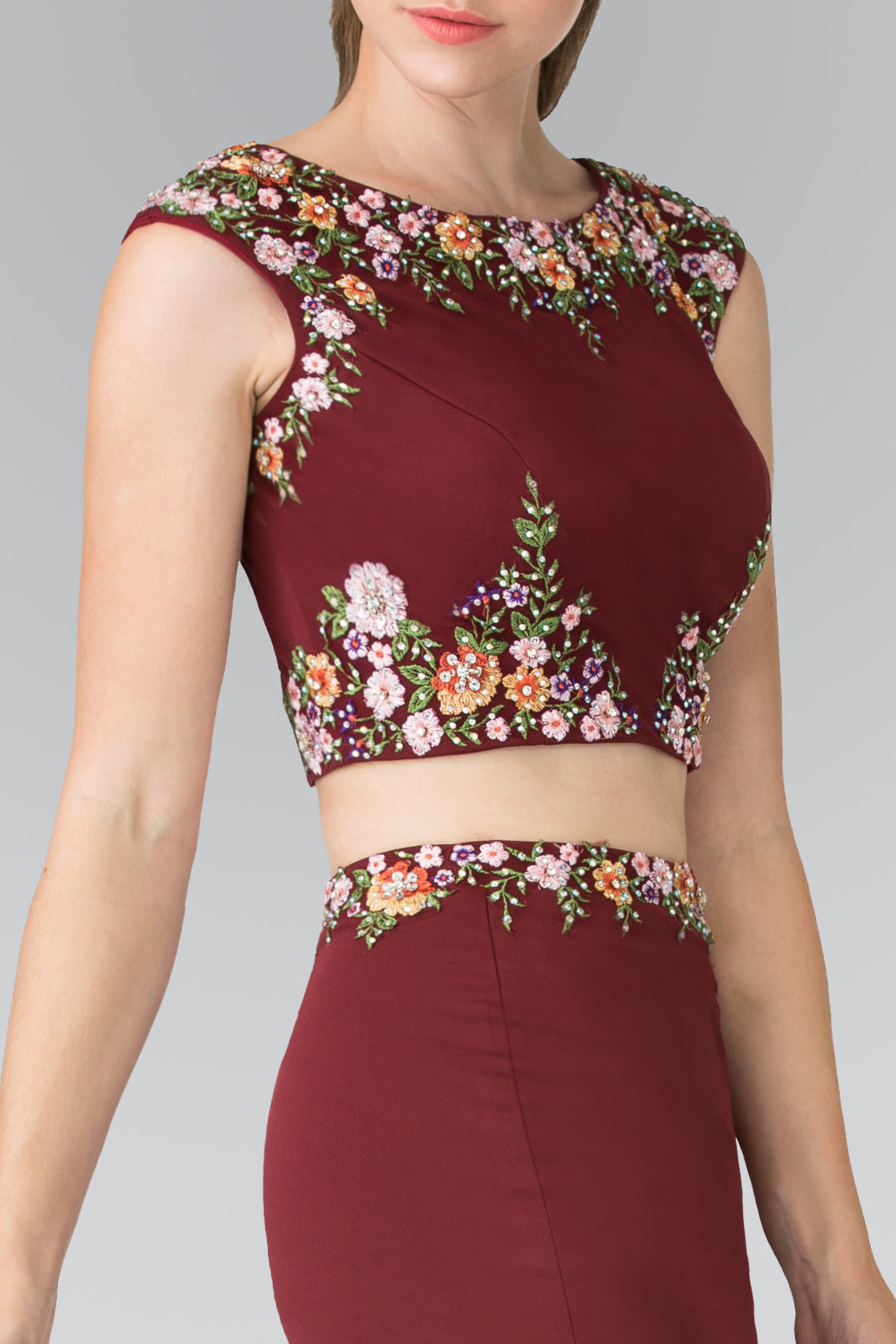 Two-Piece Embroidered Pencil Skirt Dress