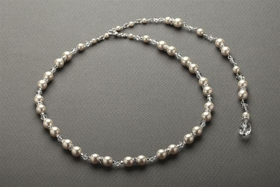 Crystal & Pearl Back Necklace 4079N-W-CR-S