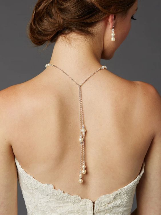 Crystal & Pearl Back Necklace 4440N-LTI-CR-S
